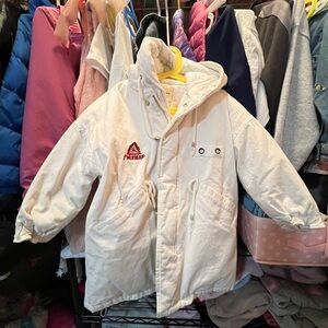 White Kids Jacket with Hood Down Hooded Long Jacket size 120cm